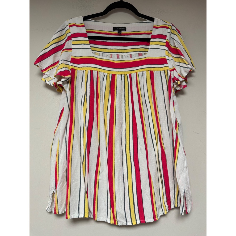 Lane Bryant Women's Size 14 Striped Square Neck Short Sleeve Blouse